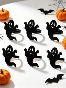 12pcs/6pcs/1pc Halloween Napkin Rings - Halloween Novelty Theme, Black Skeleton Hand, Ghost, Spider, Haunted House, Butterfly Creative Design Napkin Rings, Suitable For Halloween Party Table Decor - Easy To Clean Metal Texture, Halloween Decoration, Theme Event Accessories, Spooky Table Decor, Durable Napkin Holder - Multicolor - View 22
