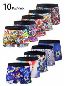 10pcs/Pack Random Mix Print Pattern Men's Boxer Briefs, Comfortable Boxer Shorts, High Elastic Mid-Rise Athletic Underwear, Stylish Men's - Multicolor - View 11