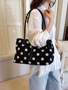 3-Compartment Linen Canvas Tote Bag, Large Capacity Commuter Handbag, 2026 New Bucket Bag - Black - View 3