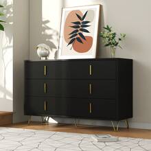 Elegant Sideboard With Modern Design, White And Gold Accents - 黑色 - 查看 3