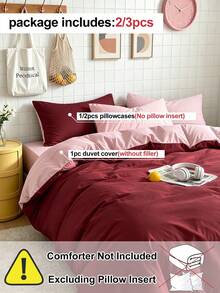2/3pcs Simple Solid Color Duvet Cover Set, 1 Duvet Cover With 1/2 Pillowcase(S), Soft & Breathable Bedding Set For Bedroom/Guest Room, Suitable For Home, Dorm, Oeko-Tex Certified - Dark Red - View 4