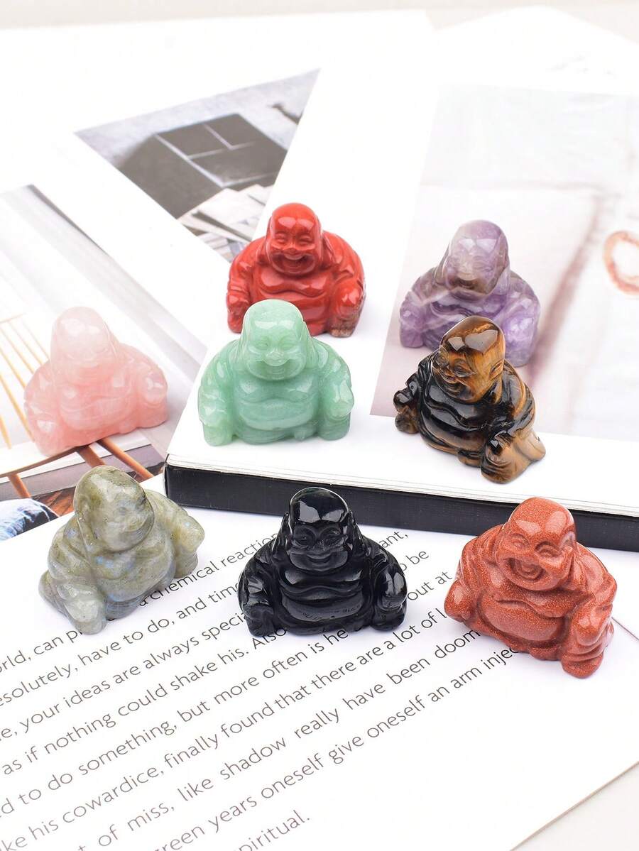 天然水晶迷你笑佛雕像，手工雕刻原石手持飾品，桌面裝飾，家居裝飾禮物