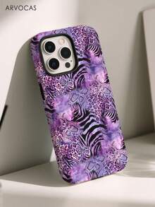 Purple Leopard Zebra Snake Pattern 2-In-1 Hard Shell + TPU Soft Shell Matching Phone Case, Protective Phone Case, Perfect Gift Phone Case, Compatible With IPhone 11 12 13 14 15 16 16e 17 Pro ProMax Air, Galaxy S23 S24 S25 - Matte Non-magnetic - View 5