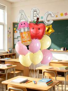 13件組銀色ABC紅蘋果鉛筆氣球－返校派對、學校用品、教室、幼兒園開學、新學生迎新、家庭聚會、生日派對及拍照背景裝飾套組 - 開學氣球套裝 - 查看 3