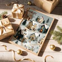 Unframed 1/2Pcs Winter Christmas Village Canvas Prints, Snow Town Cozy House Oil Painting Wall Decor For Living Room Mantel Entryway Farmhouse Cabin - A - View 3
