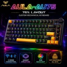 AULA AU75 Customized Mechanical Keyboard, 81 Keys With Knob, Three-Mode Connection (Bluetooth/2.4G Wireless/Wired), RGB Backlight, Gasket Structure, Full Hot-Swappable, PBT Keycaps, 4000mAh Battery, Suitable For Gaming And Office - View 1