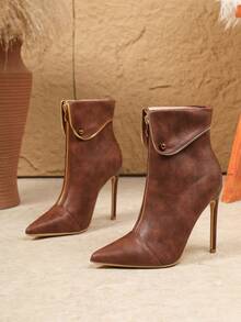 Women Fashion Boots Zip Sisi - Coklat - View 4