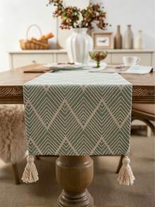1 pieza Corredor de mesa con patrón geométrico y estilo moderno, mantel largo de tejido de jacquard, adecuado para mesa de comedor, mesa de café, cubierta antipolvo para gabinete de TV, cómoda para decoración de la cama - Verde - Ver 8