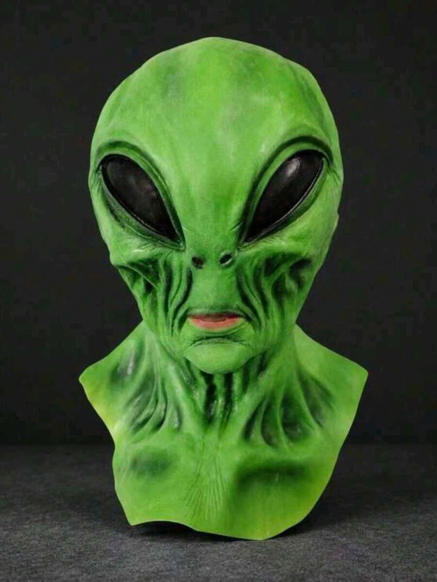 1 buah Topeng Alien Lateks Hijau Baru, Topeng Alien UFO Horor Halloween Baru Penutup Kepala - MultiWarna - View 1