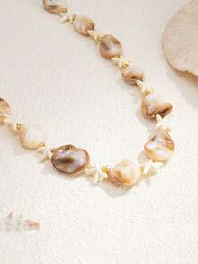 1 Stück Muschel- & Seestern-Perlenkette, Sommer-Strandstil Damen-Schlüsselbein-Kette, geeignet für den täglichen Gebrauch, Strandfotografie, Urlaubsaccessoire, exquisites hochwertiges Damenschmuck-Geschenk, Muschelform, Größe und Farbtiefe sind zufällig - Verschiedenfarbig - Übersicht 3