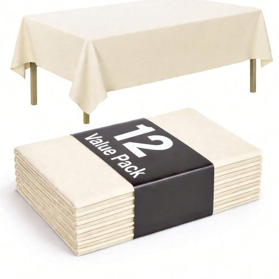 1/3/6/12pcs Ivory White Solid Color Plastic Party Tablecloths - 54" X 108" - Disposable Tablecloths, Suitable For Parties And Picnics, Perfect For Weddings, Christmas, Thanksgiving, Halloween - Ivory White - View 1