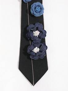 1件女款純色牛仔布3D花朵鏈飾手綁領結，適合甜美酷感學院風穿搭配件 - 彩色 - 查看 6