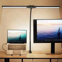 Dual Head Clip On LED Desk Lamp, Flexible Gooseneck USB Screen Monitor Light, 3 Color Temperature Dimmable Reading Light, Portable Clip Lamp For Office Drawing Study Computer Work - 1PC - View 11