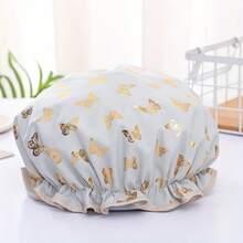 1pc Gold Foil Double Layer High Quality Shower Cap, Featuring Double Layer Design, Outer Layer With Exquisite Printed Fabric, Inner Layer With High Quality Lining - Multiple Styles - View 2