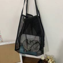 Tas Tote Penyimpanan Pantai Hitam Kapasitas Besar 1 Buah, Cocok Untuk Perjalanan Pantai Musim Panas, Tas Belanja Dewasa yang Bergaya, Ringan, Luas, dan Serbaguna - A - View 4