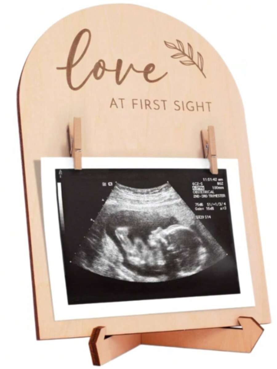 1pc Wooden Double-Sided Ultrasound Photo Frame, Pregnancy Or Anniversary Countdown Photo Frame, Desktop Decor Display, Wooden Photo Frame Ornament, Pregnancy Ultrasound Color Photo Memorial Frame - A - View 1