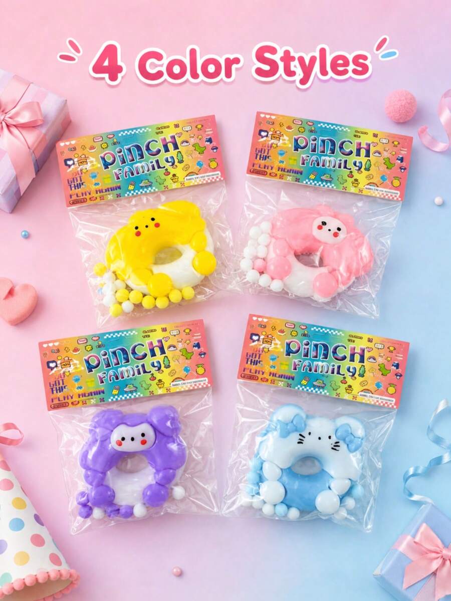 Cute Squeeze Family Donut Squishy Toy, Super Soft Slow Rebound Squeeze Toy, Cute Colorful Donut Shaped Stress Relief Ball, Portable Sensory Relief Toy, Suitable For Relieving Stress And Anxiety, Perfect For Students, Office Workers And Party Gifts Desk Toy - Multicolor - View 1