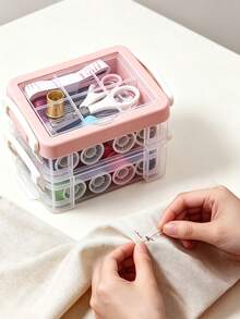 1/2 Set Sewing Kit, Home Sewing Repair Needle And Thread Bag, Portable Large 3-Layer Handmade Sewing Storage Box, Portable 3-Layer Sewing Bag With Transparent Storage Box For Fabric Organization - Conventional - View 3