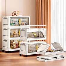 1pc, 3/4/5 Layer Foldable Storage Cabinet With Doors And Wheels, Plastic Storage Box, Stackable Large Capacity Home Organization For Bedroom, Living Room, Kitchen, Easy Assembly And Space-Saving Design - Transparent Tea - View 9