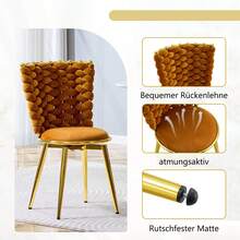2 Piece Modern Luxury Velvet Dining Chair Set, Gold Metal Legs, Cushioned Seats, Rope Trim, Orange - Orange - View 9