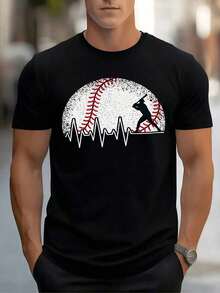 Representa la pasión por el béisbol uniendo la fuerza del jugador con el latido del corazón sobre una esfera que simboliza la energía y la constancia de quien vive por este deporte camiseta de hombre talla grande 100% algodón ABD8 - Negro - Ver 1