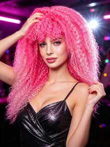 Multi Shades Long Kinky Curly Wig Solid Ombre Neon Tones Synthetic Fiber For Rave Club Carnival Punk Disco Festival Cosplay - View 2