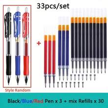 23/33pcs Retractable Ballpoint Pens, Large Capacity 0.5mm Black/Red/Blue, Replaceable Refills, Student Stationery - A - View 11