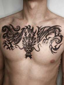 STARTTOOS 1pc Large Arm Tattoo Sticker For Men, Black Totem Dragon Pattern Temporary Tattoo Sticker For Arm, Chest, Abdomen, Back, Leg, Party Gift, DIY Holiday Gift - Black - View 3