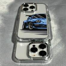 1pc Racing Pattern Black & Silver Phone Case Compatible With Apple Phones - Multicolor - View 3