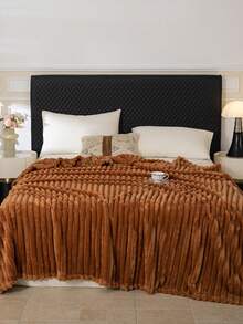 1pc Luxury Double-Sided Comfortable Striped Blanket, Soft & Warm, Suitable For Nap, Office, Camping, Sofa - Multi-Purpose Polyester Bed Sheet, Perfect Christmas Gift, Compressed Packaging, Lightweight & Elegant, Cloud-Like Touch - Mocha Brown - View 4