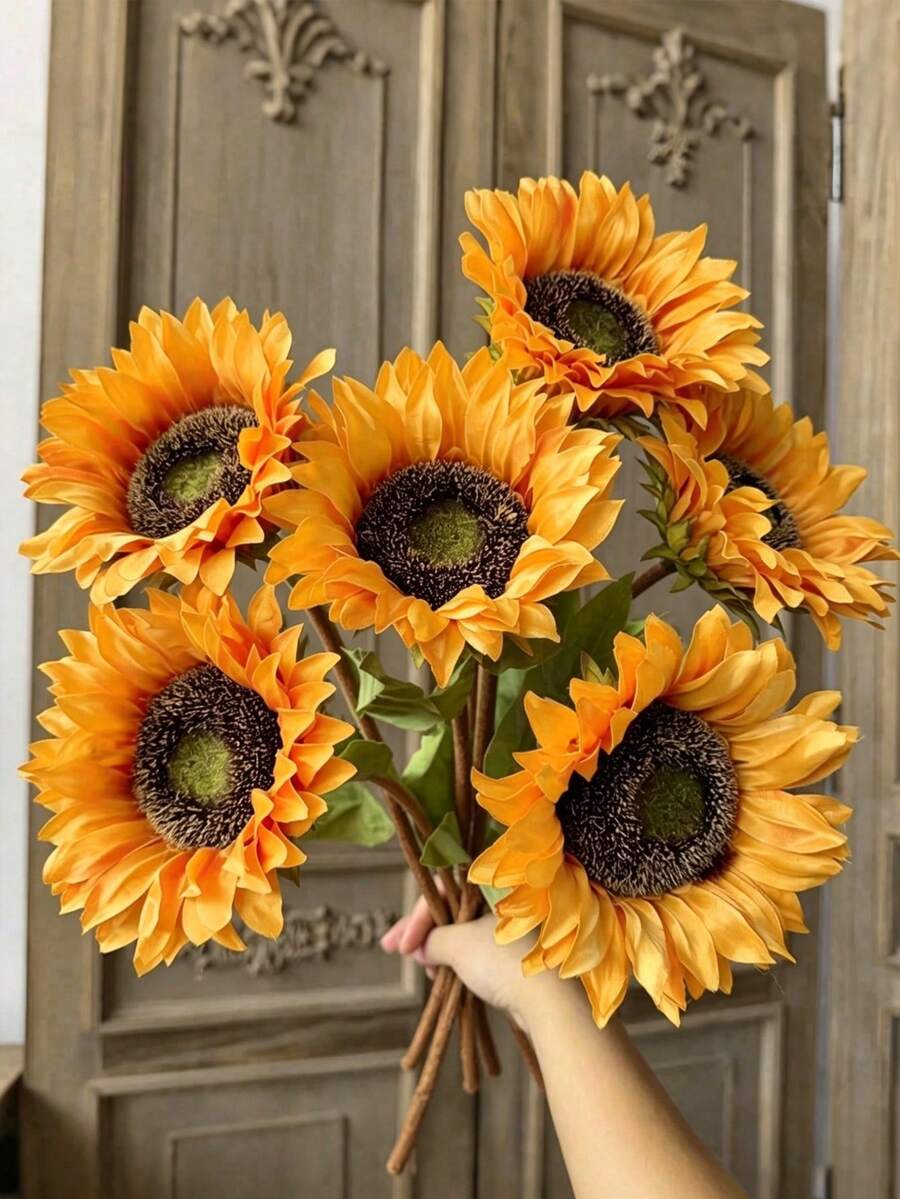 1/2/4pcs Artificial Sunflower, Realistic Silk Sunflower, Suitable For Home Decor, Room Party Tabletop Decoration, Party Decoration, Autumn Decoration, Halloween, Harvest Festival, Celebration Decoration, Autumn Landscape, Outdoor Party - Multicolor - View 1
