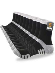 5 Pairs Men's Fashion Colorblock Mid-Calf Sports Socks, Moisture-Wicking Breathable Athletic Socks, Suitable For Running, Fitness Training And Casual Daily Wear - Multicolor - View 9