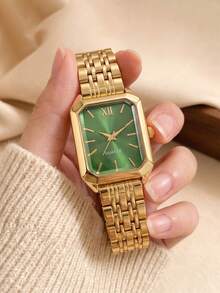 SOKI Relógio Feminino Fashion Casual Elegante Único Vintage Mostrador Retangular Relógio Feminino Acionamento Eletrônico e Exibição de Ponteiro Adequado para Uso Diário Volta às Aulas Presente de Aniversário Festa e Uso Decorativo em Feriados - Verde - Visão 10