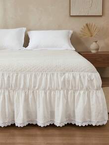 1pc Pure White Lace Bed Skirt, Simple Daily Cute Classic, Comfortable Breathable Polyester Fiber, Suitable For All Seasons, Bedroom Scene, Home Decor, Lace Bed Skirt, White Lace Decoration - White - View 7