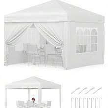 Pavillon 3x3m Pop-Up-Faltpavillon Wasserdicht UPF50+ UV-Schutz Gartenpavillon mit abnehmbaren Seitenwänden & Fenstern Stabiler Stahlrahmen Schneller Aufbau Mit Tragetasche für Garten & Camping - Weiß - Übersicht 1