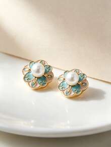2 chiếc khuy cài cổ tay hoa tráng men phong cách vintage thời trang, nút trang trí, phù hợp cho nữ mặc hàng ngày và dịp lễ, quà tặng tinh tế cho bạn bè - Nhiều màu - Xem 4