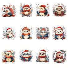 12pcs Watercolor Winter Christmas Hedgehog Transfer Paper UV DTF Waterproof & Scratch-Resistant Vinyl Transfer Paper For DIY Crafts, Cups, Home Decor, Christmas Wall Removable, Holiday Decor Accessories, Holiday Graphic Designs Featuring Snowy - Multicolor - View 6