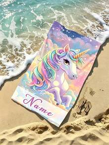兒童客製化獨角獸沙灘浴巾，超柔軟可愛印花兒童毛巾，輕便旅行露營配件，適用沙灘、游泳池 - 彩色 - 查看 6