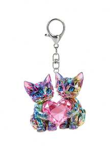 2D Flaches Design Süßer Umarmender Katzen Schlüsselanhänger, Modischer Katzen Thema Party Schlüsselanhänger, Taschen Dekoration. Geeignet für Werbegeschenke, Verpackungsdekoration, Auto Hängedekoration, Rucksack Dekoration, Autoschlüssel Dekoration. Ein durchdachtes und warmes Geschenk für Schulanfang, Lehrertag, Muttertag, Geburtstag und andere Feste. - Verschiedenfarbig - Übersicht 15