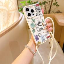 Convenient Lanyard Phone Case With Multi-Functional Adjustable Lanyard And Crossbody Shoulder Strap, Leather Texture Beige New Minimalist Airplane Travel Line, Easy And Convenient TPU Anti-Drop Protective Case For Apple Phone - Antique White - View 4