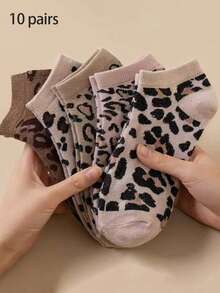 1/5/10/20/30/40 Pairs Classic Leopard Print Women's Short Socks, Suitable For Spring/Summer, Fashion Brand, Casual Multi-Use, Timeless. Easily Create Sweet Cool, Hot Girl And Vintage Looks - Multicolor - View 7