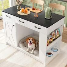 Kitchen Island With 3 Drawers, Adjustable Shelf, Pet-Friendly Area - White (120x60x90cm) - White - View 3