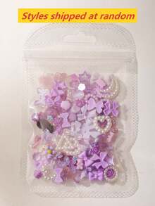 100件3D樹脂美甲飾品：隨機組合包含玫瑰、桃花、裙子、蝴蝶結、蛇、冰淇淋、龍、愛心、亮片鏤空愛心、星星、兔子及各種動物造型，搭配水鑽與仿珍珠，適用於DIY美甲裝飾與手工藝品，適合春夏秋冬風格與Y2K美甲造型 - 紫色 - 查看 5