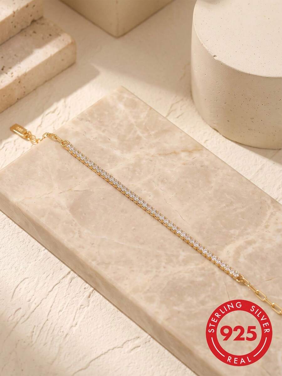 ORSA JEWELS 1件正品925純銀半圈網球手鍊,鑲嵌4A級立方鋯石,精緻女士珠寶,生日、婚禮、訂婚、新娘完美禮物 - 金黃色 - 查看 1