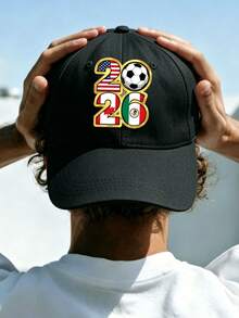 2026 World Cup Soccer Cap – Unisex, Adjustable, With Flag Prints (USA, Mexico, Canada, Brazil, Germany, Argentina). Ideal Outdoor Sun Hat For Matches - 黑色 - 查看 2