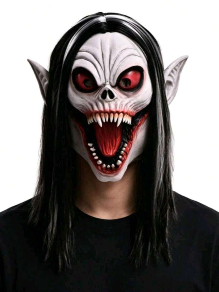 1pc Halloween Horror Vampire Mask With Pointed Ears, Unisex, Natural Latex Material Role Play Decorative Mask, Suitable For Halloween, Christmas, Costume Party, Escape Room Props And Small Gifts - Multicolor - View 1