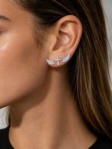 Xiacheng 3/5 Pasang Anting Gantung Salib Bintang Perak untuk Wanita dan Remaja, Anting Gantung Panjang dengan Rumbai, Anting Gantung Berkilau Rhinestone Unik Gaya Y2K - MultiWarna - View 5