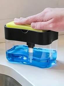 1pc Kitchen Dish Soap Dispenser, Dish Detergent Dispenser, 2-In-1 Soap Dispenser For Kitchen Countertop, Plastic Soap Dispenser, Instant Refill, Durable, Includes Sponge, Liquid Detergent Dispenser, Kitchen Tool - A - View 3