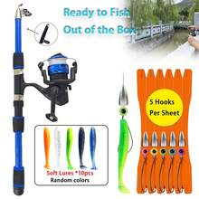 1.8m Telescopic Fishing Rod Combo Set: Includes Spinning Reel, Lures, Hooks And Travel Rod Case, Suitable For Freshwater And Saltwater Fishing Beginner Set - Blue - View 1
