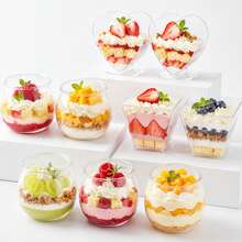 5pcs/10pcs/15pcs Clear Plastic Dessert Cups Heart-Shaped Round Square Mousse Pudding Cups Party Tiramisu Fruit Yogurt Serving Containers - Multicolor - View 3